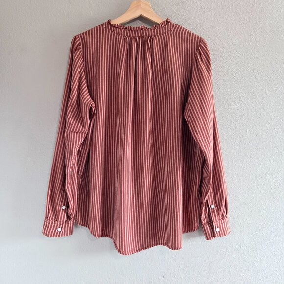 Knox Rose Balloon Sleeve High Neck Striped Shirt - Medium - Ruffle Victorian - Picture 5 of 9
